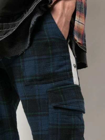 Shop Greg Lauren Cropped Plaid Trousers  In Dark Blue