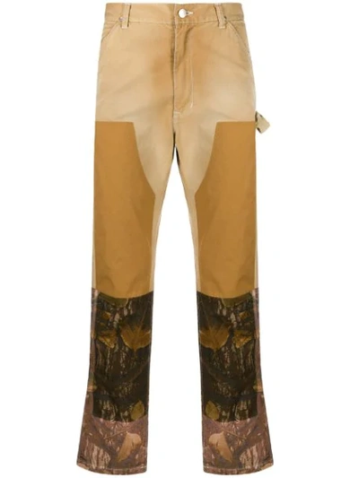 Shop Facetasm Patchwork Straight Leg Trousers In Brown