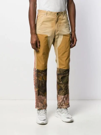 Shop Facetasm Patchwork Straight Leg Trousers In Brown