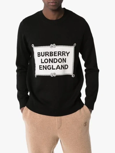 Shop Burberry Trentley Logo Intarsia Knit Jumper In Black