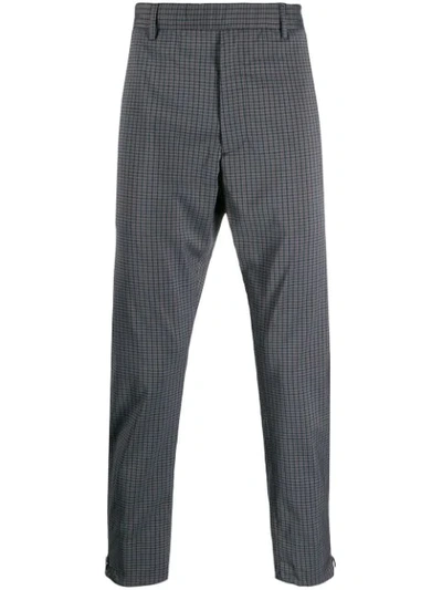 Shop Prada Check Straight-leg Trousers In Blue