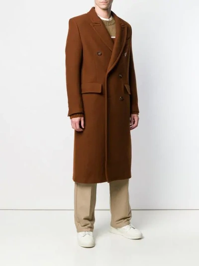 Shop Ami Alexandre Mattiussi Patched Pockets Double-breasted Long Lined Coat In 201 Cognac
