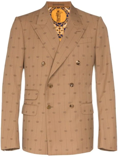 Shop Gucci Gg Stripe Double-breasted Blazer In Brown