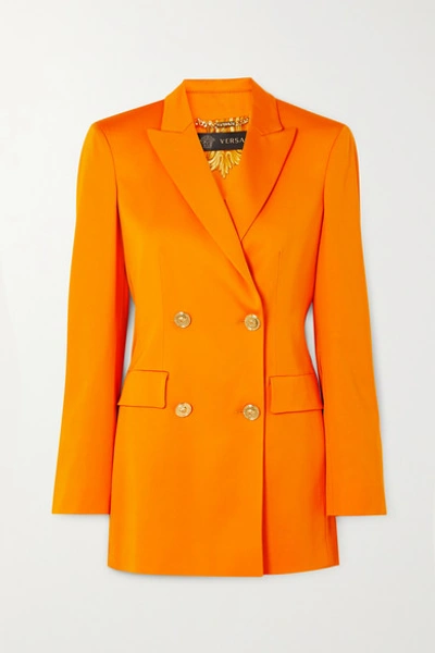 Shop Versace Double-breasted Cady Blazer In Orange