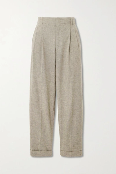 Shop Isabel Marant Étoile Lowea Checked Cotton And Linen-blend Tapered Pants In Pastel Yellow