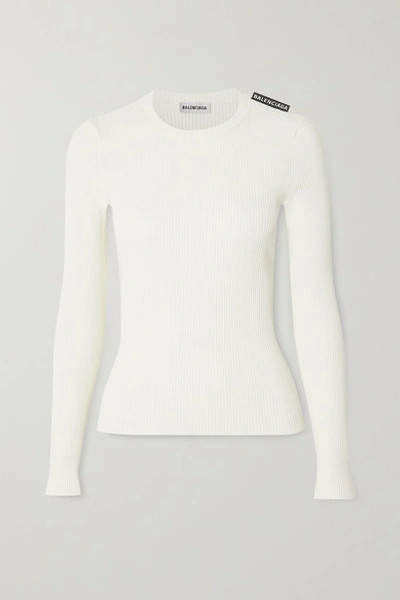 Shop Balenciaga Ribbed-knit Sweater In White
