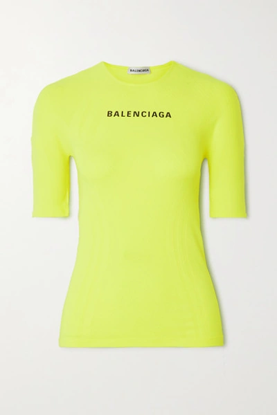 Shop Balenciaga Printed Neon Stretch-jersey T-shirt In Yellow