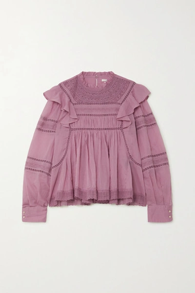 Shop Isabel Marant Étoile Viviana Crocheted Lace-trimmed Ruffled Cotton-voile Blouse In Pink