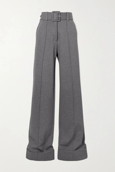 Shop Victoria Victoria Beckham Belted Jersey Wide-leg Pants In Gray
