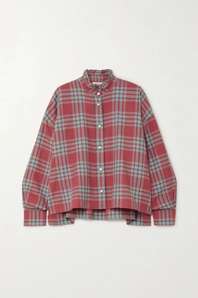 Shop Isabel Marant Étoile Ilaria Oversized Ruffled Checked Cotton-flannel Shirt In Red