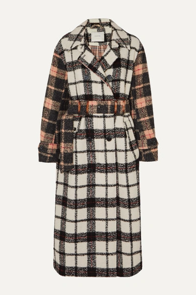 Shop Munthe Belted Paneled Checked Bouclé Coat In Beige