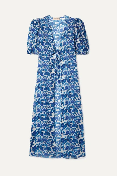 Shop Adriana Degreas Floral-print Chiffon Robe In Blue