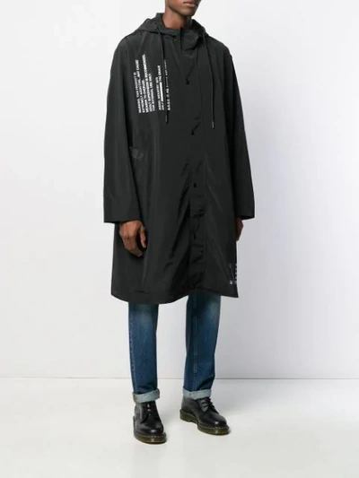 Shop Diesel Text-print Hooded Coat In Black