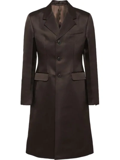 Shop Prada Single Breasted Satin Coat In Brown