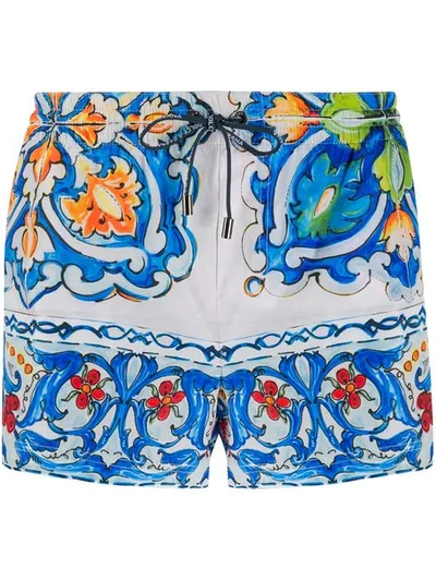 Shop Dolce & Gabbana Patterned Swim Shorts In Blue