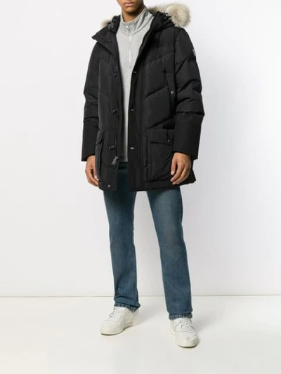 Shop Woolrich Fur-trim Hood Padded Coat In Black