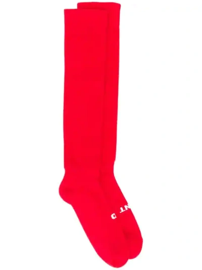 Shop Rick Owens Slogan Knee High Socks - Red