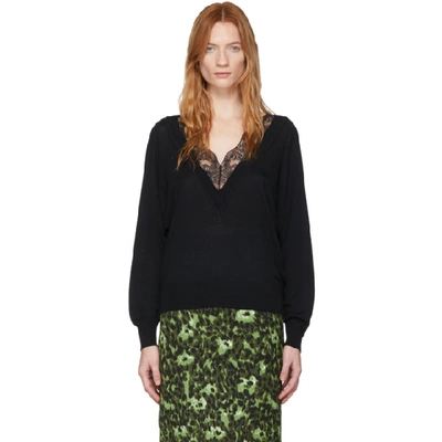 Shop Chloé Chloe Black Wool And Silk Lace V-neck Sweater In 001 Black