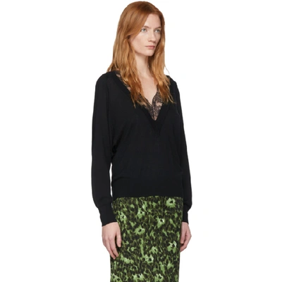Shop Chloé Chloe Black Wool And Silk Lace V-neck Sweater In 001 Black