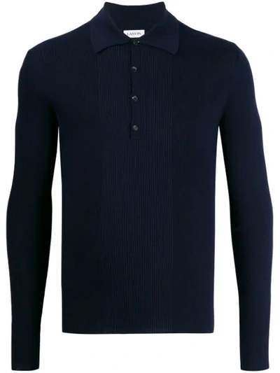 Shop Lanvin Ribbed Panel Polo Shirt In Blue