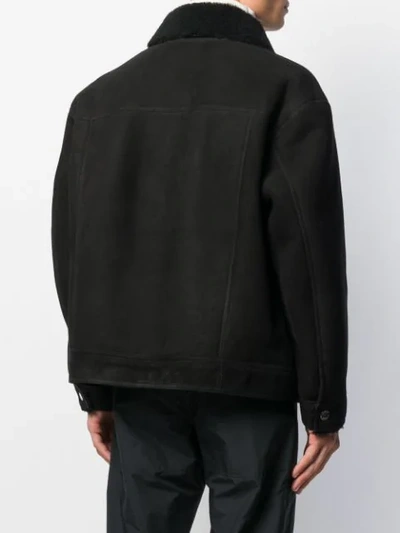 Shop Les Hommes Suede Shearling Short Jacket In Black