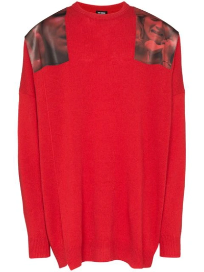 Shop Raf Simons Appliqued Knittted Jumper In Red