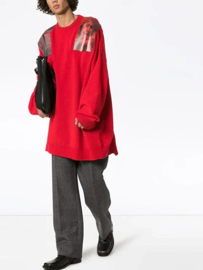 Shop Raf Simons Appliqued Knittted Jumper In Red