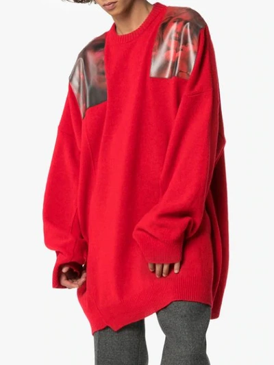 Shop Raf Simons Appliqued Knittted Jumper In Red