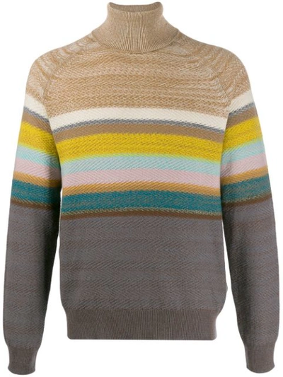 Shop Missoni Striped Knit Jumper In Grey