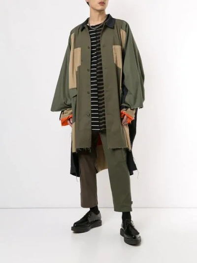 Shop Kidill Oversized Panelled Shirt Jacket In Green