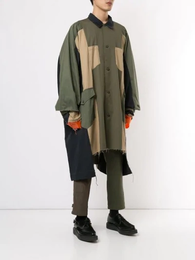 Shop Kidill Oversized Panelled Shirt Jacket In Green