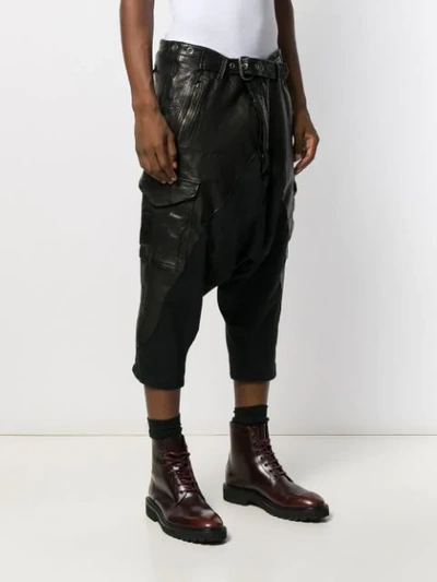 Shop Greg Lauren Cropped Biker Trousers In Black