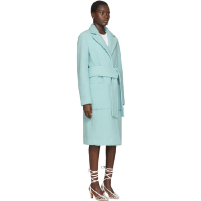 Shop Helmut Lang Blue Wool Teddy Plush Belted Jacket In Foam