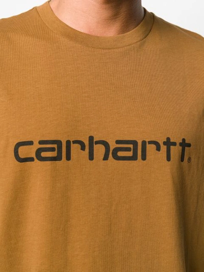 Shop Carhartt Logo Print T-shirt In Brown