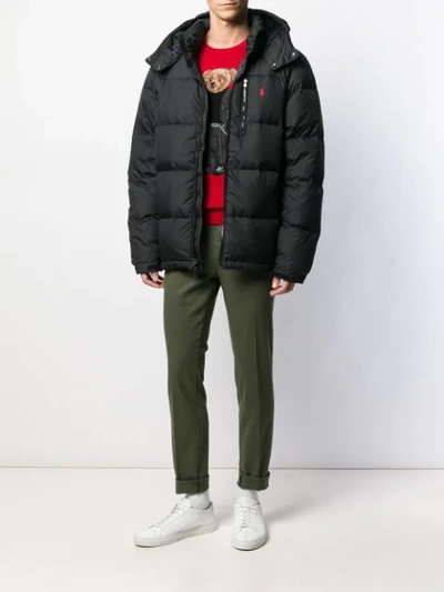 Shop Polo Ralph Lauren Logo Puffer Jacket In Black