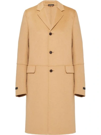 Shop Prada Single-breasted Mid-length Coat In Brown