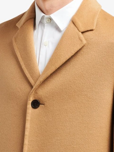 Shop Prada Single-breasted Mid-length Coat In Brown