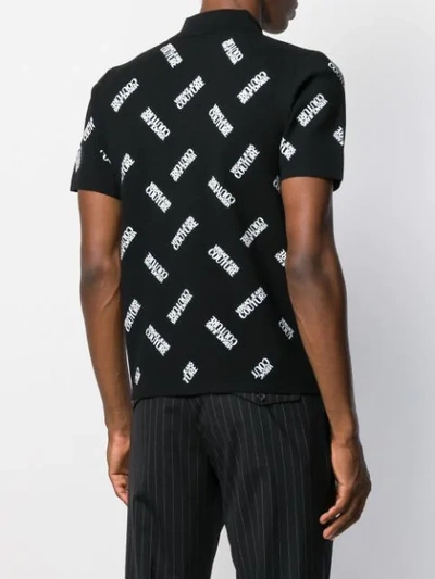 Shop Versace Jeans Couture Logo Print Polo Shirt In Black