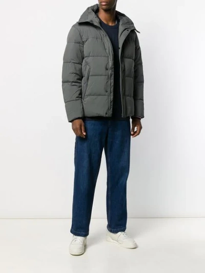 Shop Tommy Hilfiger Hooded Padded Jacket In Grey