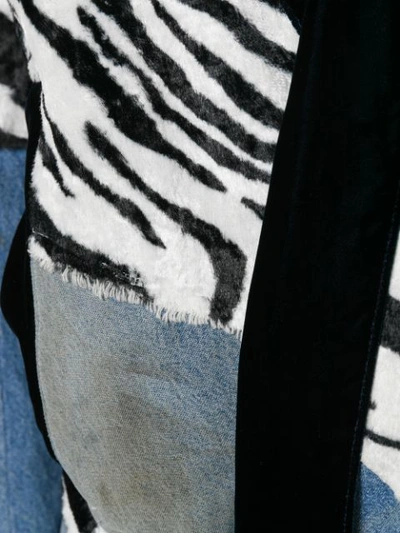 Shop Greg Lauren Contrast Zebra-print Coat In Blue