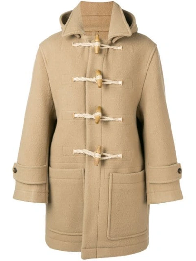 Shop Ami Alexandre Mattiussi Patched Pockets Shearling-trimmed Duffle Coat In Neutrals