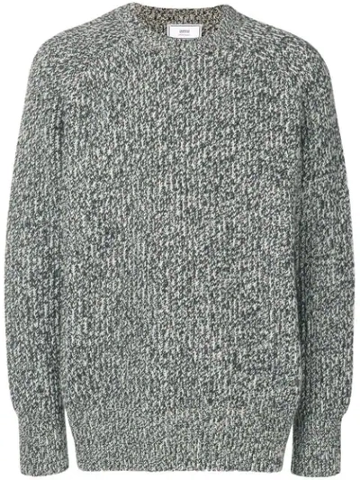 Shop Ami Alexandre Mattiussi Crew Neck Ribbed Sweater In Grey