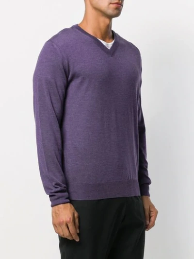 Shop Canali Long-sleeve Fitted Sweater In Purple