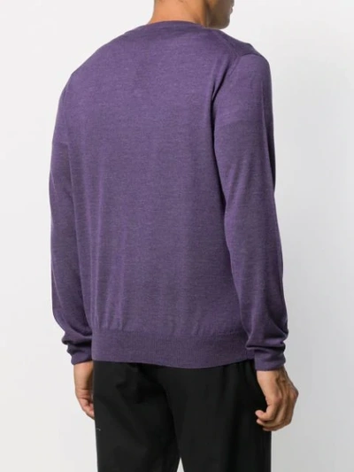 Shop Canali Long-sleeve Fitted Sweater In Purple