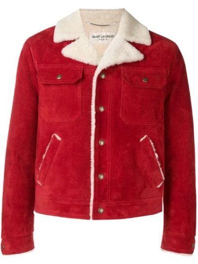 Shop Saint Laurent Shearling Lining Jacket In Red