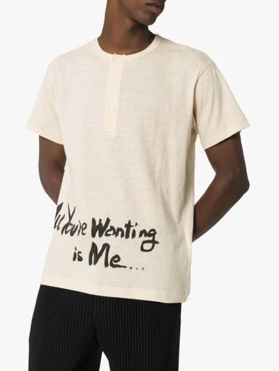 Shop Yohji Yamamoto Printed Button-up T-shirt - White