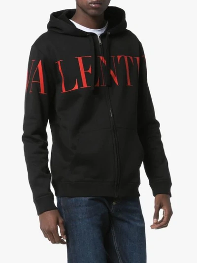 Shop Valentino Logo Print Zip-up Jacket - Black