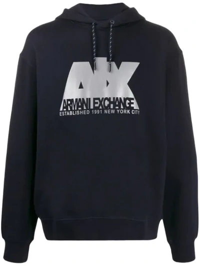 Shop Armani Exchange Logo Printed Hoodie In Blue