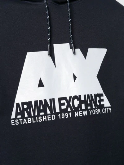 Shop Armani Exchange Logo Printed Hoodie In Blue