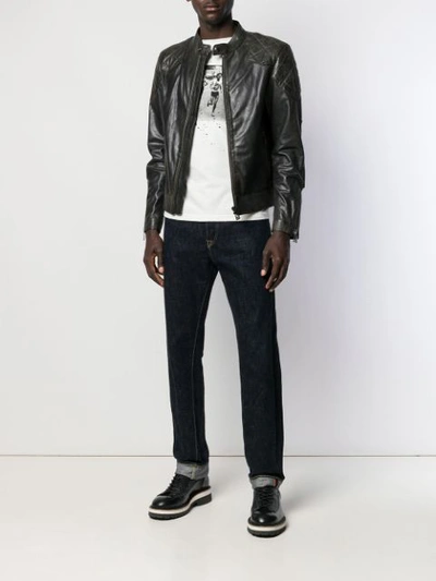 Shop Belstaff Fitted Biker Style Jacket - Black